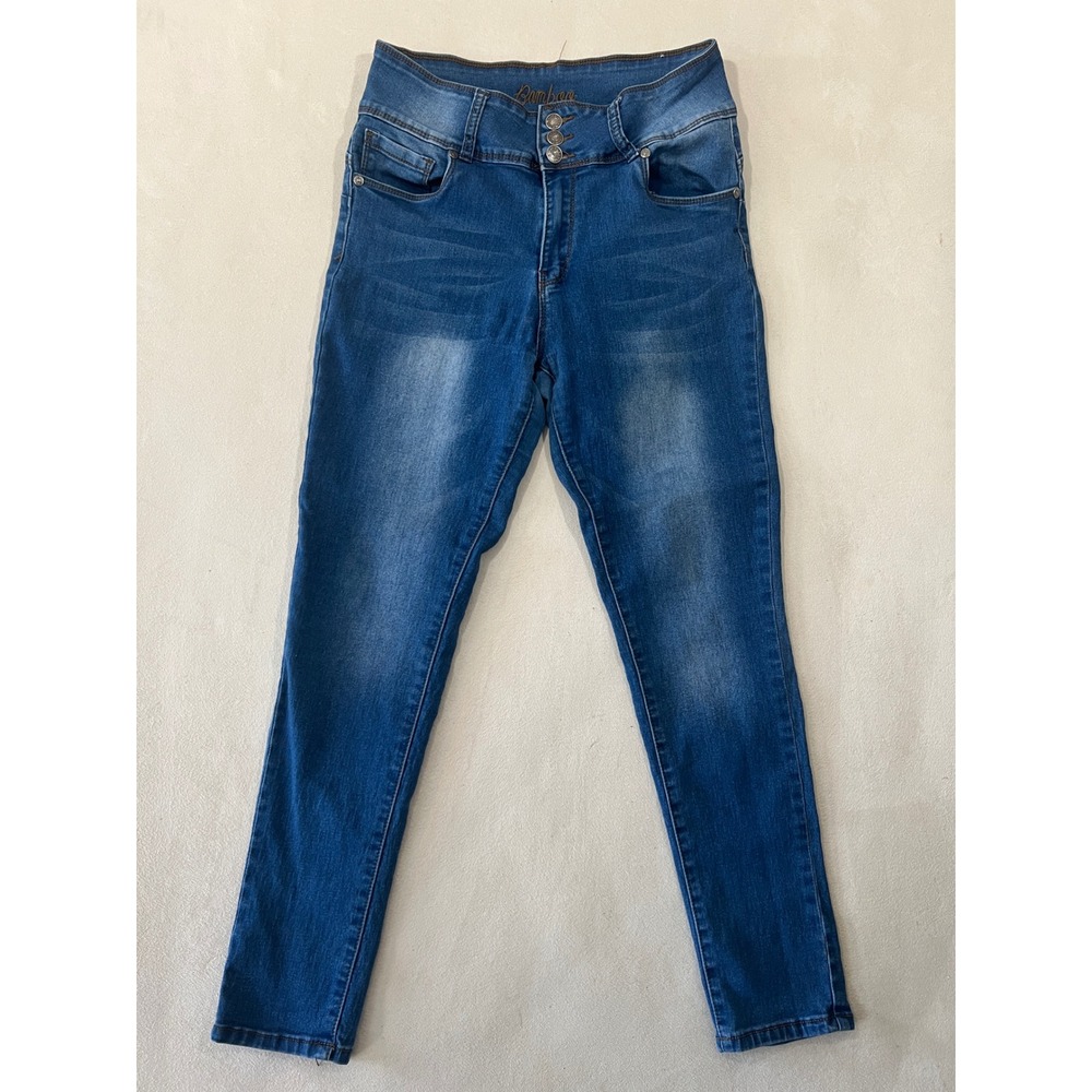 Bamboo Womens High Rise Triple Button Skinny Jeans Blue Size 15